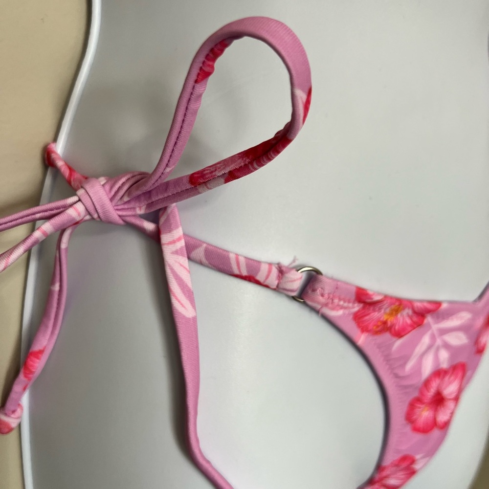 Pink Floral Triangle Tie Side Bikini Set - Picture 6 of 11